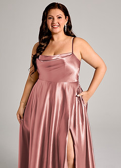 Azazie Elle Bridesmaid Dresses Dusty Rose A-Line with Pockets Metallic Satin Dress image6