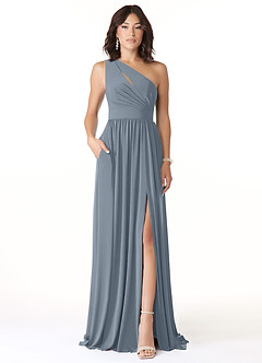 Azazie Jasna Bridesmaid Dresses Dusty Blue A-Line One Shoulder Luxe Knit Dress image1