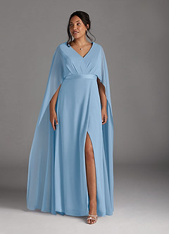 Azazie Isa Mère de la mariée Robes Robe Trapèze en Mousseline de soie Col V plissé Poudre Bleue image9