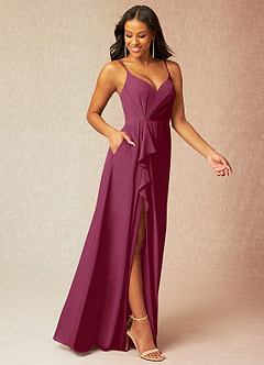 Azazie Kyedae Bridesmaid Dresses Mulberry A-Line V-Neck Pleated Chiffon Dress image3