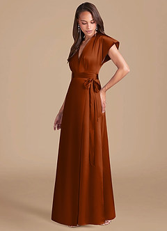 Azazie Nico Bridesmaid Dresses Auburn A-Line Pleated Metallic Satin Dress image3