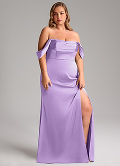 Azazie Saige Jurken voor bruidsmeisjes Jurk van Stretch Satijn met Kolom Off the Shoulder Lila image13