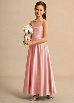 Azazie Pebbles Girl Jurken voor bloemenmeisjes A-Lijn Jurk van Mat Satijn Geplooid Rozet image6