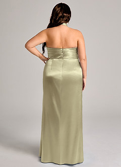 Azazie Jemma Bridesmaid Dresses Moss Green Sheath Pleated Metallic Satin Dress image9