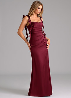 Azazie Jessamine Bridesmaid Dresses Burgundy Sheath Corset Stretch Satin Dress image4