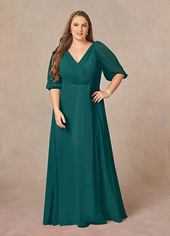 Azazie Bronwyn Abiti per la Madre della Sposa Abito A-Line in Chiffon Increspato con Scollo a V Verde Pavone image6