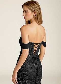 Elowencyn Black Beading Mesh Satin Faced Chiffon Prom Dress image5