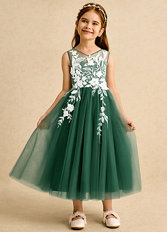 Azazie Sundae Flower Girl Dresses Dark Green Ball-Gown Lace Dress image6