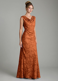 Azazie Kieryn Bridesmaid Dresses Burnt Orange Mermaid Pleated Floral Burnout Dress image4