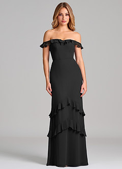 Azazie Marilynn 신부 들러리 드레스 인어 오프 더 숄더 쉬폰 바닥 길이 드레스 image3