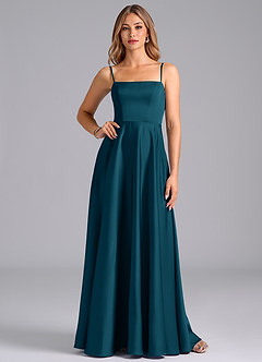 Azazie Elita Bridesmaid Dresses Ink Blue A-Line Pleated Stretch Satin Dress image1