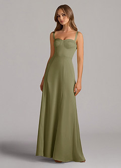 Azazie Amaris Bridesmaid Dresses Pistachio A-Line Corset Stretch Satin Dress image2