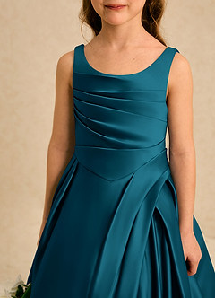 Azazie Audrey Flower Girl Dresses Ink Blue A-Line Pleated Matte Satin Dress image5