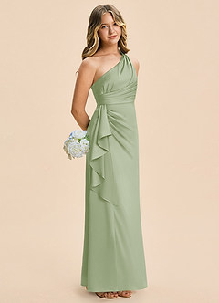 Azazie Kayden Junior Dusty Sage Sheath Ruched Stretch Satin Dress image1