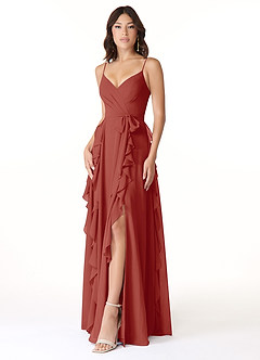 Azazie Peyton Bridesmaid Dresses Terracotta A-Line Ruched Chiffon Dress image1