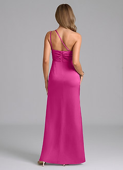 Azazie Eren Bridesmaid Dresses Fuchsia Mermaid One Shoulder Stretch Satin Dress image2