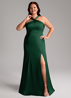 Azazie Rue Robes de demoiselle d'honneur Robe Trapèze en Satin extensible Plissée Vert Foncé image8