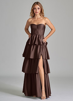 Azazie Faye Bridesmaid Dresses Ganache A-Line Ruched Stretch Satin Dress image5