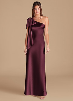Azazie Capri Bridesmaid Dresses Cabernet Sheath One Shoulder Metallic Satin Dress image3