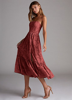 Azazie Delphina Bridesmaid Dresses Terracotta A-Line Strapless Floral Burnout Convertible Dress image5