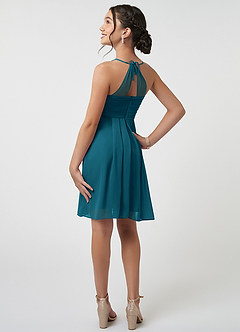 Azazie Ginny Junior Abito A-Line in Chiffon Plissettato Blu Inchiostro image4
