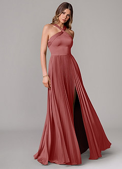 Azazie Afra Abiti da Damigella Abito A-Line in Raso Elasticizzato Plissettato Rosa Antica image1