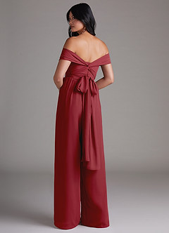 Azazie Lamara Bridesmaid Dresses Pomegranate Off the Shoulder Chiffon Convertible Jumpsuit image5