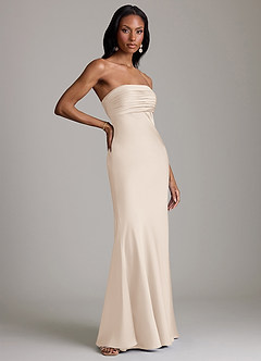 Azazie Saylor Brudtärnklänningar Klä av Sjöjungfru i Stretch Satin Axelbandslös Vit Alabaster image4