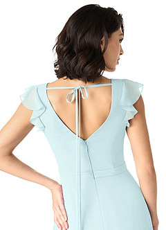 Azazie Claudine Bridesmaid Dresses Sea Glass A-Line Flutter Sleeve Chiffon Dress image6