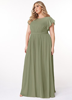 Azazie Daphne Modest Bridesmaid Dresses A-Line Ruffled Chiffon Floor-Length Dress image8