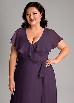 Azazie Lainey Bridesmaid Dresses Plum A-Line with Pockets Chiffon Dress image13