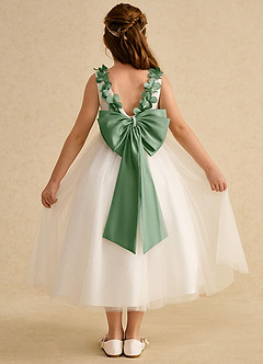 Azazie Lilli Flower Girl Dresses Ivory Matcha A-Line Bow Tulle Dress image2