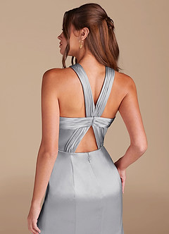 Azazie Rue Bridesmaid Dresses Silver Sheath Pleated Metallic Satin Dress image6