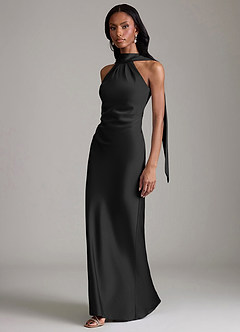 Azazie Cassiana Vestidos de damas de honor Vestido de Negro de Satén Elástico de Corte Sirena con Plisado image5