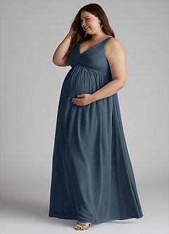 Azazie Yetta Maternity Bridesmaid Dresses A-Line V-Neck Gathered Chiffon Floor-Length Dress image10