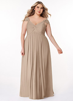 Azazie Kaitlynn Robes de demoiselle d'honneur Robe Empire Convertible en Mousseline de soie Gerafft Taupe image10