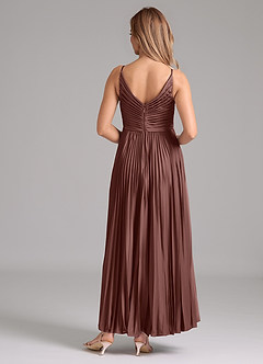 Azazie Raychelle Bridesmaid Dresses Espresso A-Line Pleated Stretch Satin Dress image4