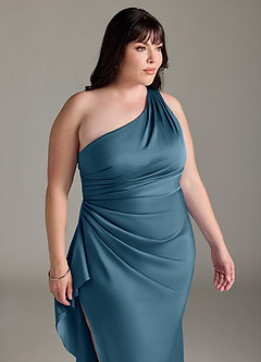 Azazie Latrice Bridesmaid Dresses Bermuda Sheath One Shoulder Cascading Ruffles Stretch Satin Dress image11