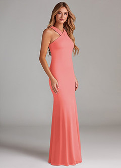 Azazie Doretta Bridesmaid Dresses Coral Mermaid Pleated Chiffon Dress image4