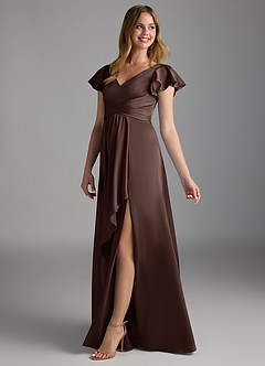 Azazie Omari Bridesmaid Dresses Ganache A-Line Stretch Satin Dress image5