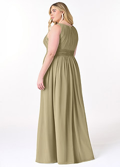 Azazie Harper Robes de demoiselle d'honneur Robe Trapèze en Mousseline de soie Plissée Vert Mousse image7