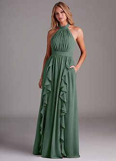 Azazie Avary Robes de demoiselle d'honneur Robe Trapèze en Mousseline de soie Plissée Eucalyptus image4