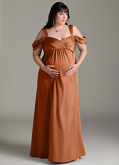 Azazie Rhea Brautjungfernkleider für Schwangere A-Linie Schulternfrei Gefaltet Stretch-Satin Bodenlänge Kleid image8