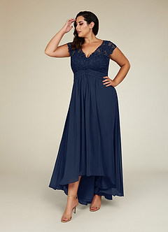 Azazie Irmeli Mother of the Bride Dresses Dark Navy A-Line Lace Chiffon Dress image7