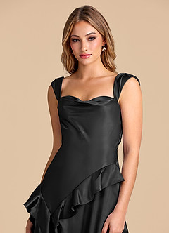 Azazie Sloane 신부 들러리 드레스 A라인 스윗하트 네크라인 메탈릭 새틴 바닥 길이 드레스 image7