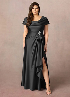 Azazie Branford Mother of the Bride Dresses Black A-Line Pleated Stretch Satin Dress image9