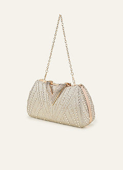 front Crystal Embellished Clutch Bag with Dual Detachable Chain Straps