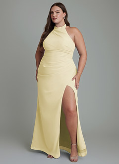 Azazie Jemma Bridesmaid Dresses Lemon Sorbet Sheath Pleated Chiffon Dress image7