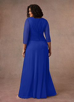 Azazie Annetta Abiti per la Madre della Sposa Abito A-Line in Maglia Plissettao con Scollo a V Blu Reale image9