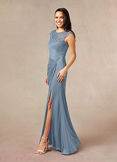 Azazie Oliniana Mère de la mariée Robes Robe Sirène en Maille Dentelle Bleu Poussiéreux image2